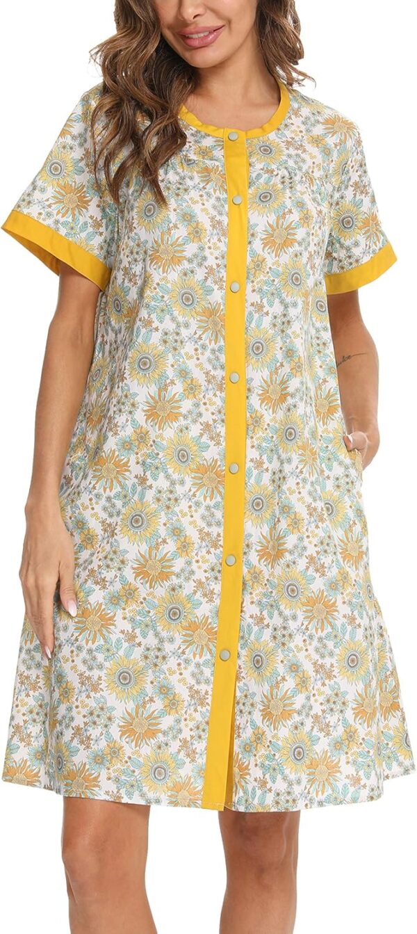 YOZLY House Dress for Women Short Sleeve House Coats Dusters Robe Moomoo nightgowns with Pockets - Image 5