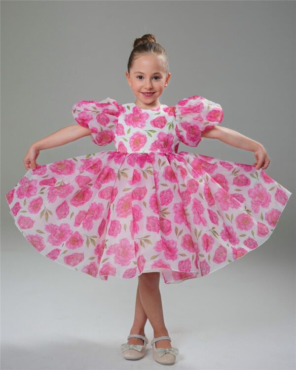 2Bunnies Girl Baby Toddler Puff Sleeve Organza Tulle Tutu Twirly Babydoll Flare Ball Gown Princess Flower Girl Dress - Image 3