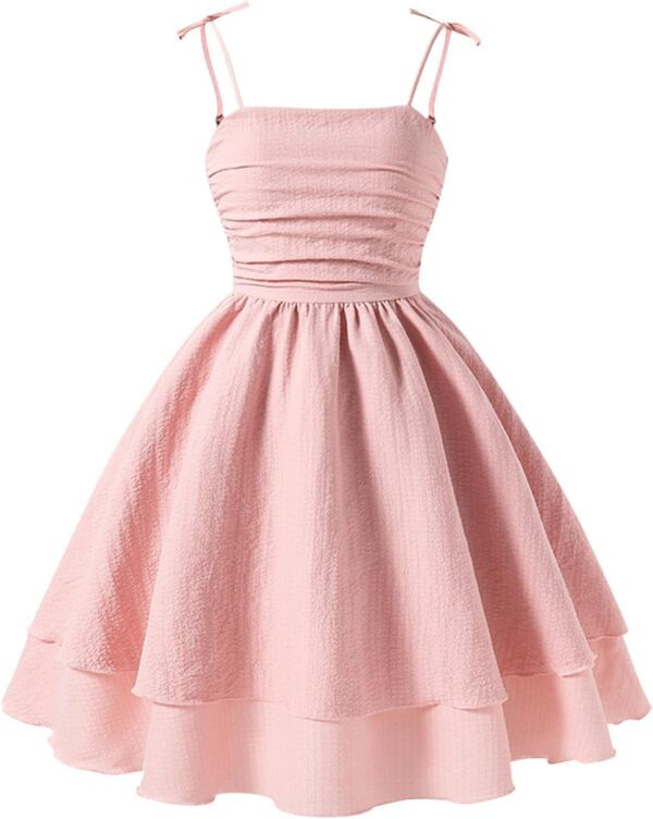 Girl's Cute A Line Dress Fashion Cotton Smocked Ruched Swing Dresses Layered Tie Shoulder Flowy Cami Dress 8-14 Year - Image 2