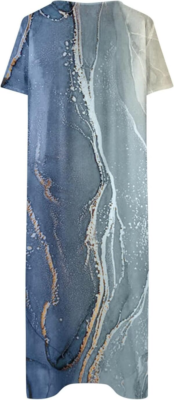 Summer Dresses for Women 2025 Floral Print Boho Beach V-Neck Buttons Short Sleeve Loose Midi Dress with Pockets - Image 4