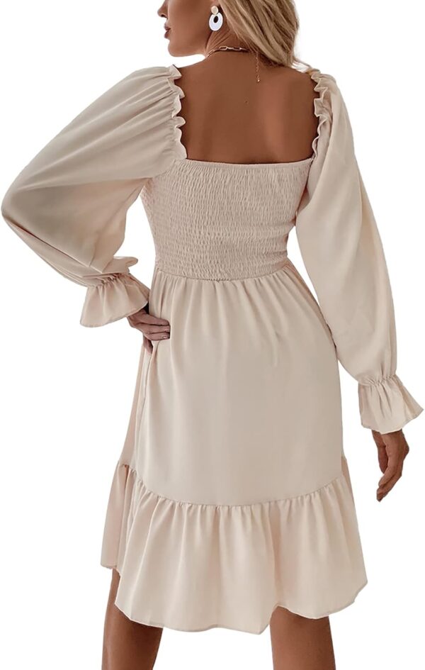 LYANER Women's Square Neck Lantern Long Sleeve Ruffle Shirred Flowy Party Mini Dress - Image 3