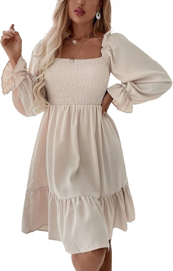 LYANER Women's Square Neck Lantern Long Sleeve Ruffle Shirred Flowy Party Mini Dress - Image 6
