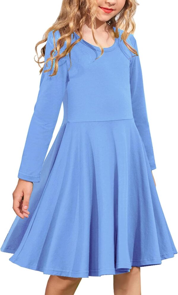 Arshiner Girls Long Sleeve Stretchy Dress A line Twirly Skater School Party Dress - Image 2