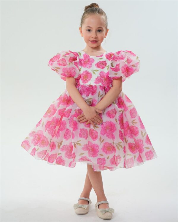 2Bunnies Girl Baby Toddler Puff Sleeve Organza Tulle Tutu Twirly Babydoll Flare Ball Gown Princess Flower Girl Dress - Image 6
