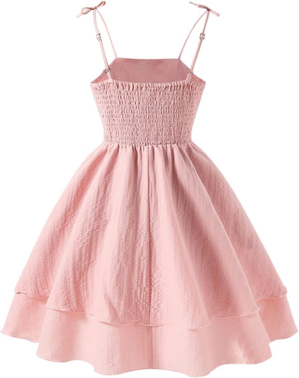 Girl's Cute A Line Dress Fashion Cotton Smocked Ruched Swing Dresses Layered Tie Shoulder Flowy Cami Dress 8-14 Year - Image 4