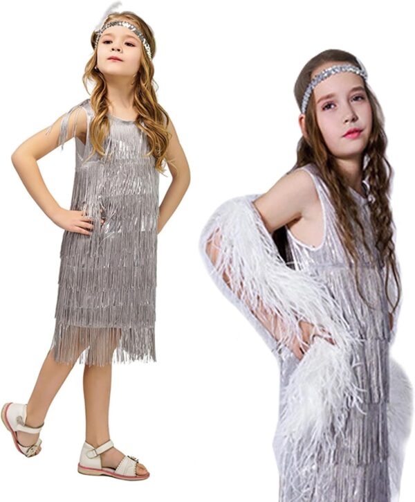 Generic Fringed Dress Round Neck Flapper Dress Retro Latin Dance Stage Costumes for 3-12 Girls - Image 4