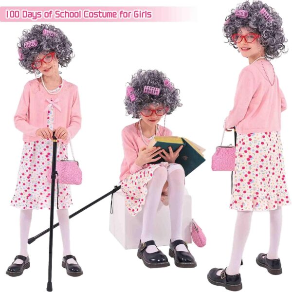 100 Days of School Costume for Girls, Old Lady Costume for Kids, Granny Grandma Dress Up - Image 4