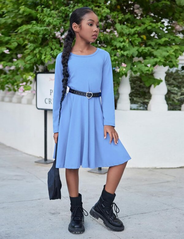 Arshiner Girls Long Sleeve Stretchy Dress A line Twirly Skater School Party Dress - Image 7