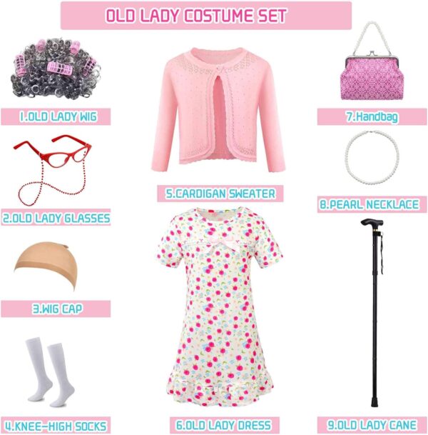 100 Days of School Costume for Girls, Old Lady Costume for Kids, Granny Grandma Dress Up - Image 6