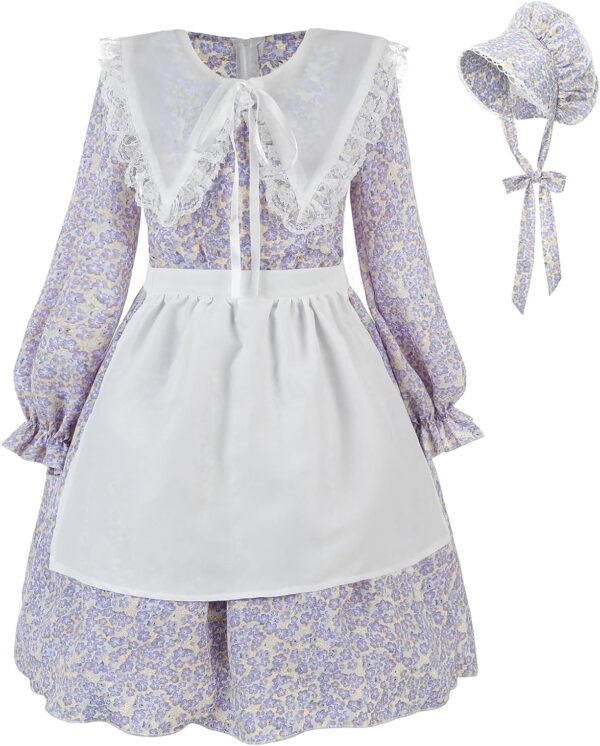 NSPSTT Girl Pioneer Costume Prairie Dresses for Girls Floral Colonial Dress Girl 1800s Dress - Image 2