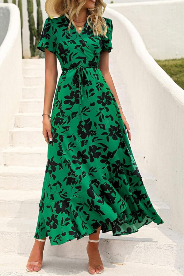 PRETTYGARDEN Women's Summer Maxi Dress Casual Wrap Floral Boho Short Sleeve V Neck Split Ruffle Beach Long Dresses - Image 5