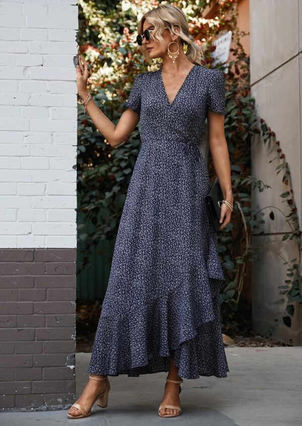 PRETTYGARDEN Women's Summer Maxi Dress Casual Wrap Floral Boho Short Sleeve V Neck Split Ruffle Beach Long Dresses - Image 7