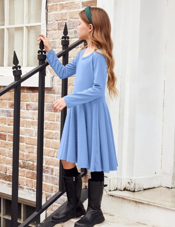Arshiner Girls Long Sleeve Stretchy Dress A line Twirly Skater School Party Dress - Image 4