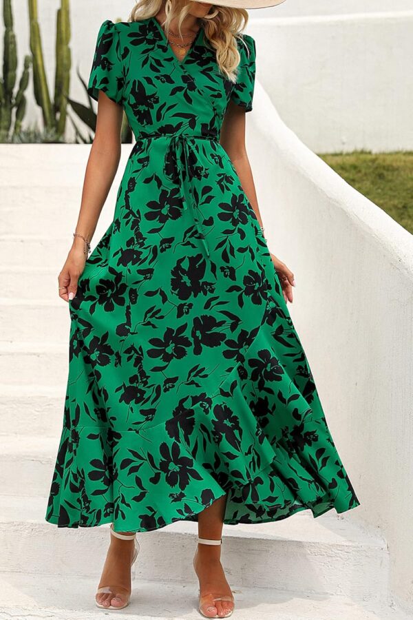PRETTYGARDEN Women's Summer Maxi Dress Casual Wrap Floral Boho Short Sleeve V Neck Split Ruffle Beach Long Dresses - Image 7