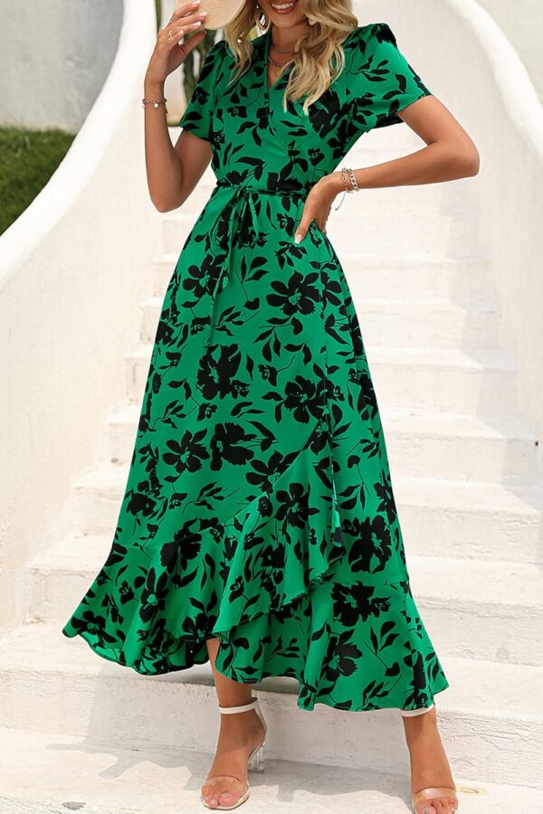PRETTYGARDEN Women's Summer Maxi Dress Casual Wrap Floral Boho Short Sleeve V Neck Split Ruffle Beach Long Dresses - Image 4