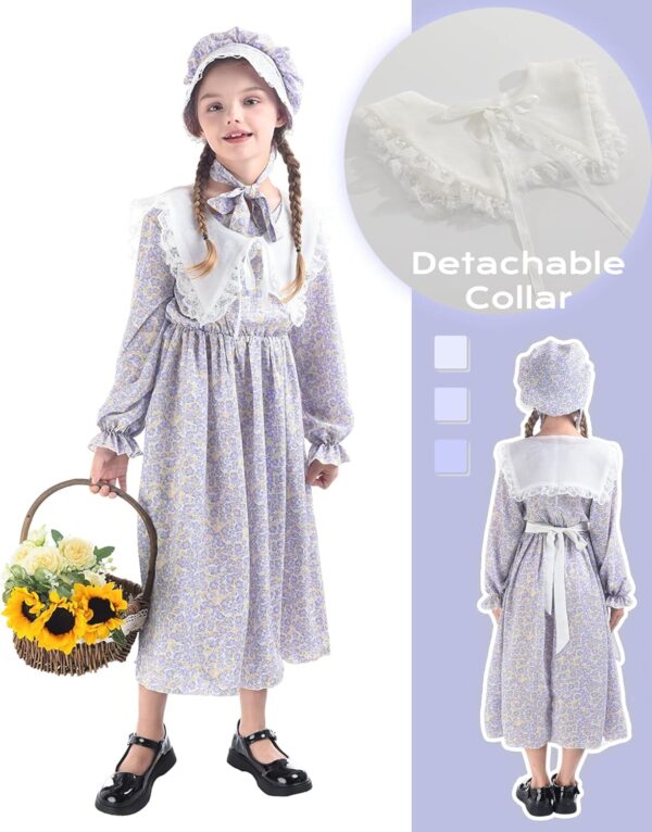 NSPSTT Girl Pioneer Costume Prairie Dresses for Girls Floral Colonial Dress Girl 1800s Dress - Image 4