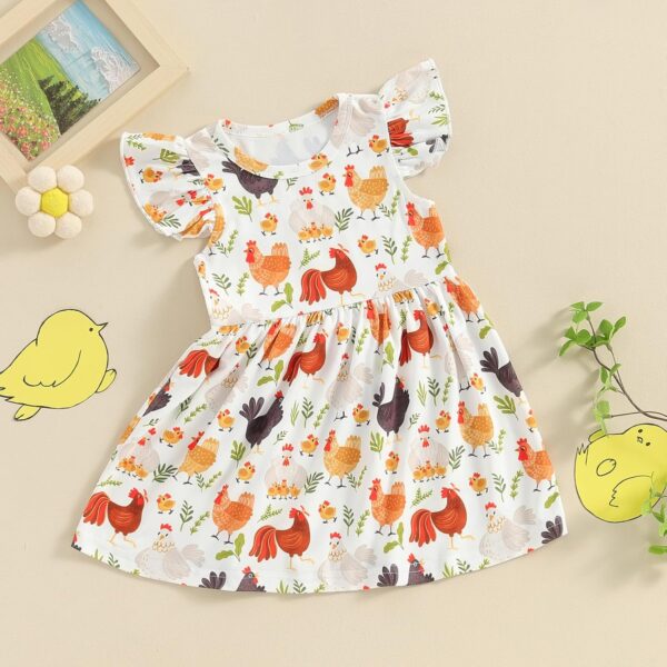 Farm Baby Clothes Animals Rooster Hen Print Fly Sleeve Baby Dress Summer Clothes 6 12 18 24Months 2T 3T 4T 5T 6T - Image 4