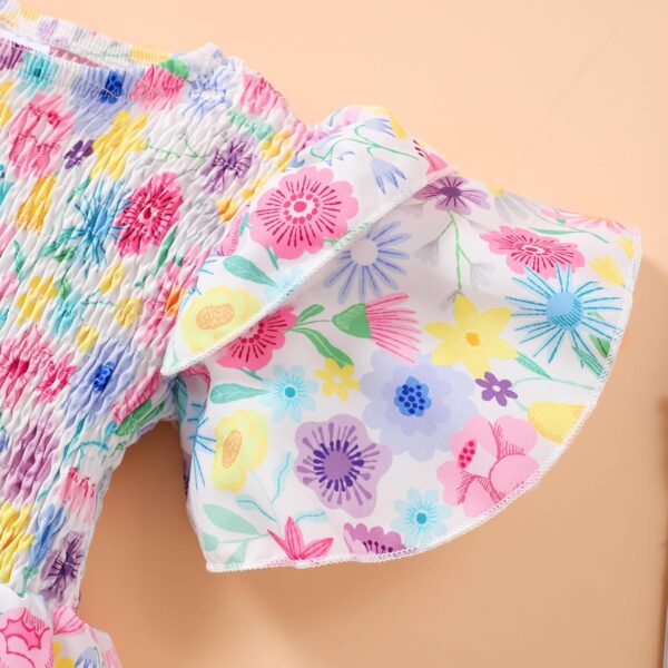 Little Girls Dress Ruffle Sleeve Floral Smocked Dresses Kids Casual Outfits Toddler Summer Tiered Boho Sundress 2-7T - Image 5