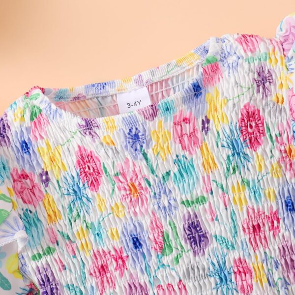 Little Girls Dress Ruffle Sleeve Floral Smocked Dresses Kids Casual Outfits Toddler Summer Tiered Boho Sundress 2-7T - Image 4